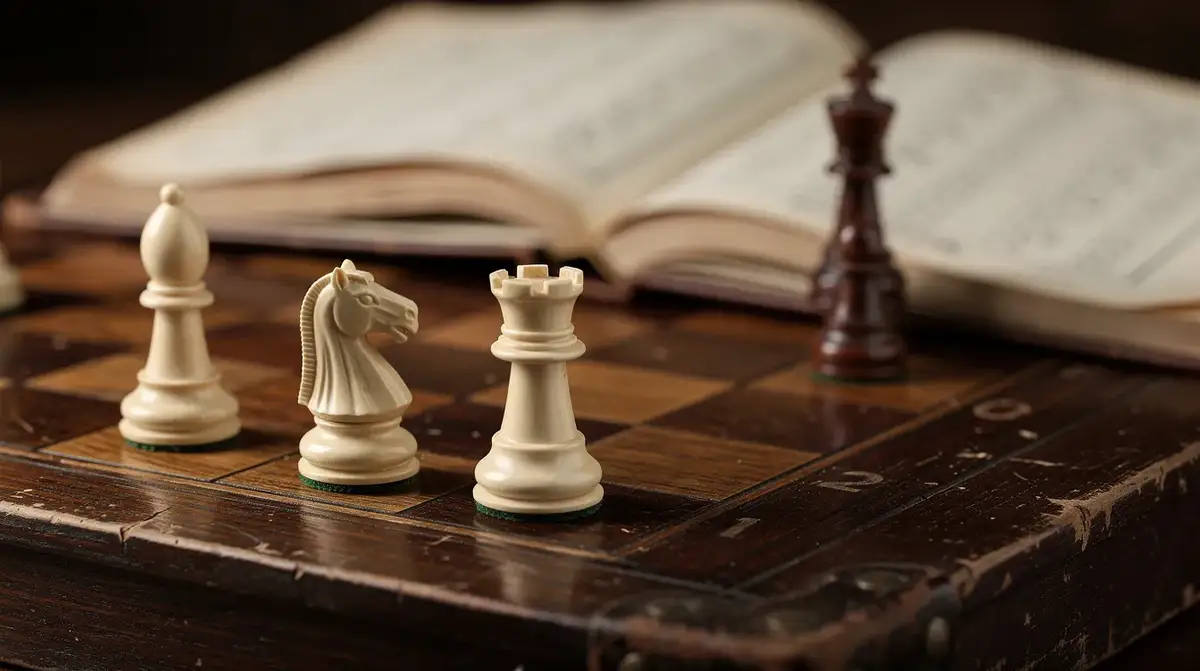 Knight and rook arranged for a protected corner check on a warm chessboard