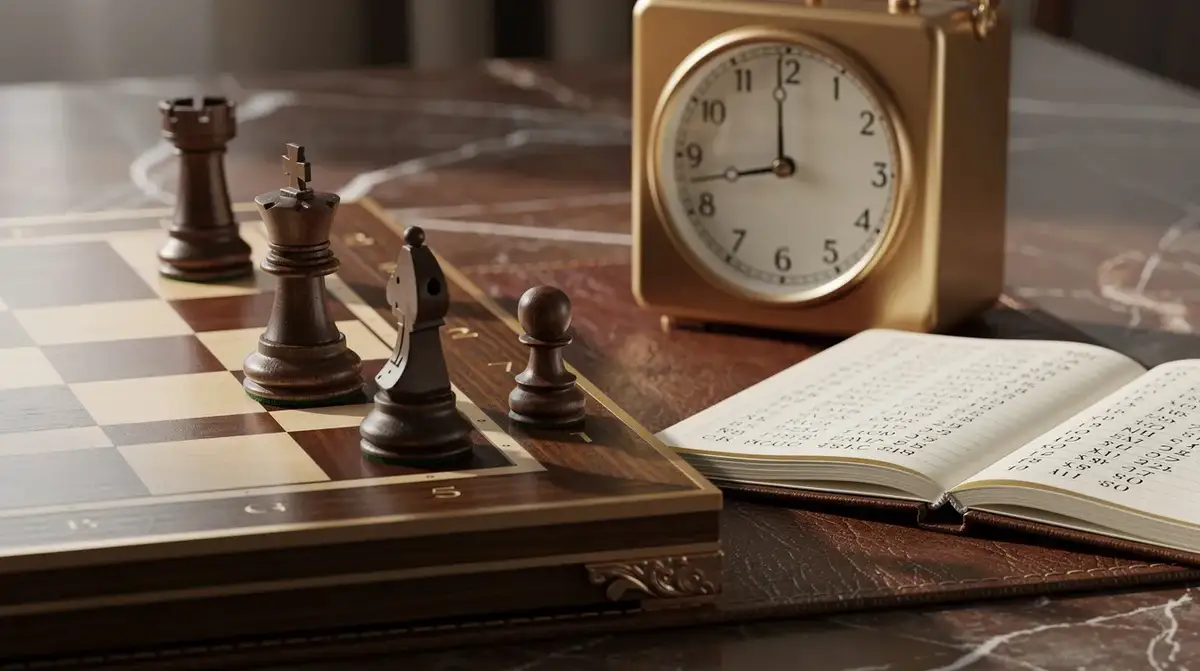 Warm chess still life showing a king with an escape-square pawn move