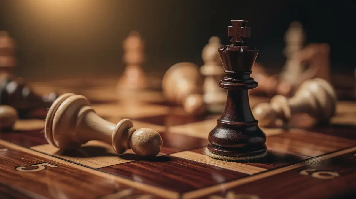 Chess player studying opening theory on a board with pieces set up in the London System formation