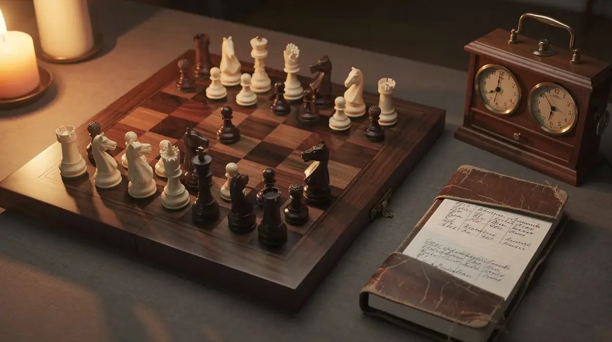 Chess player calculating candidate moves using a structured method at the board