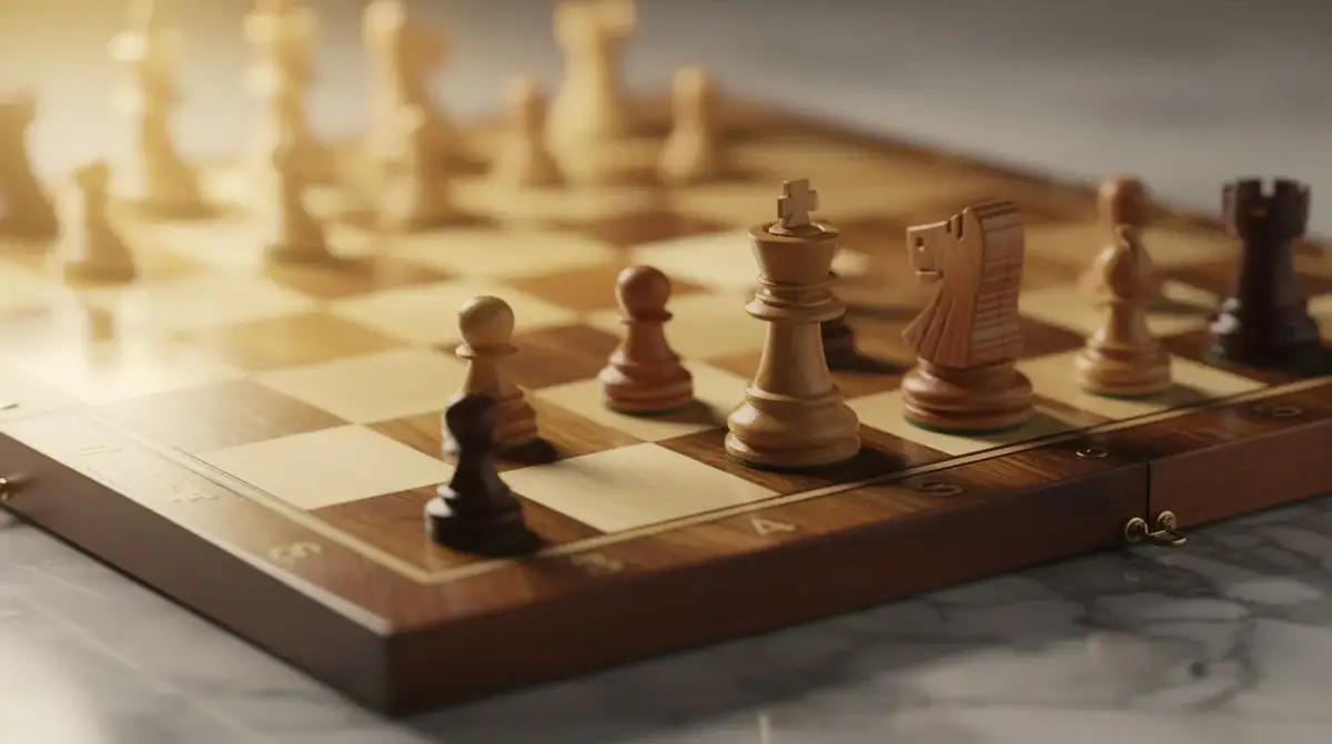 Chess board showing opening position analysis with move probability data and ECO classification for improving chess rating