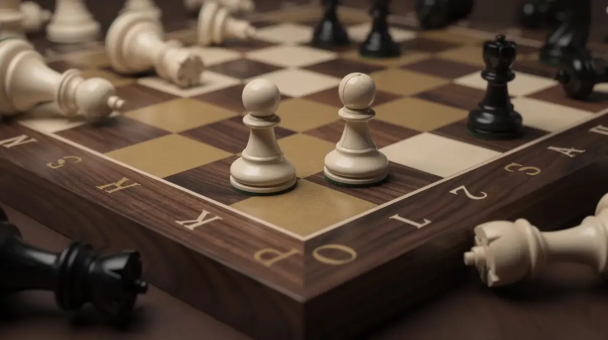 Chess board diagram showing white hanging pawns on c5 and d5 with active piece coordination supporting them