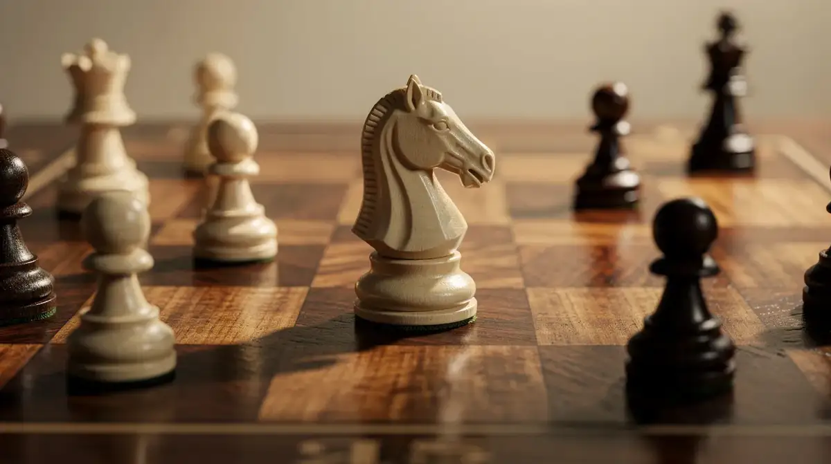 Chess knight positioned on a powerful outpost square in the center of the board