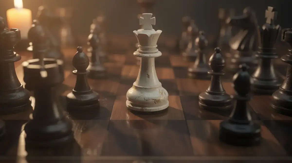 Chess board diagram showing a classic bishop sacrifice on h7 with attacking pieces converging on the enemy king