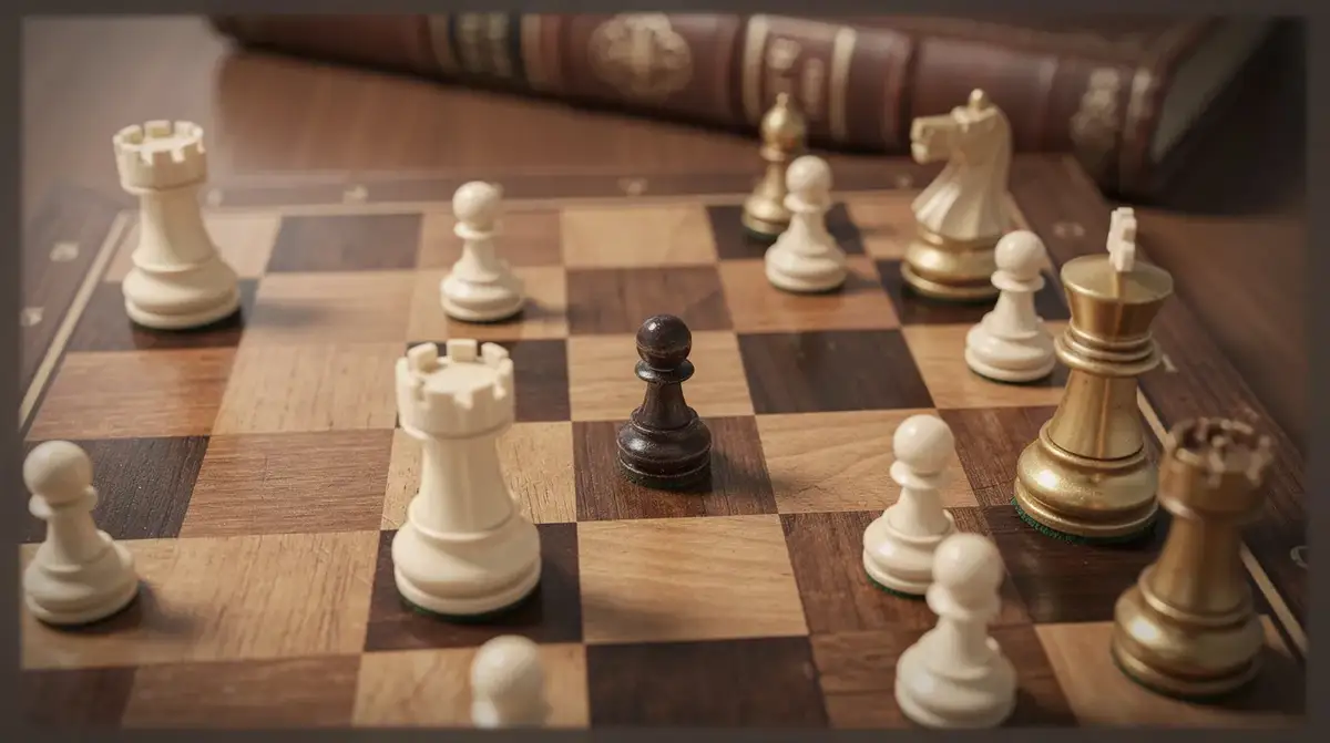 Chess position showing Black's defensive setup against the minority attack - active piece placement with rooks on c8 and d8, knight on e4