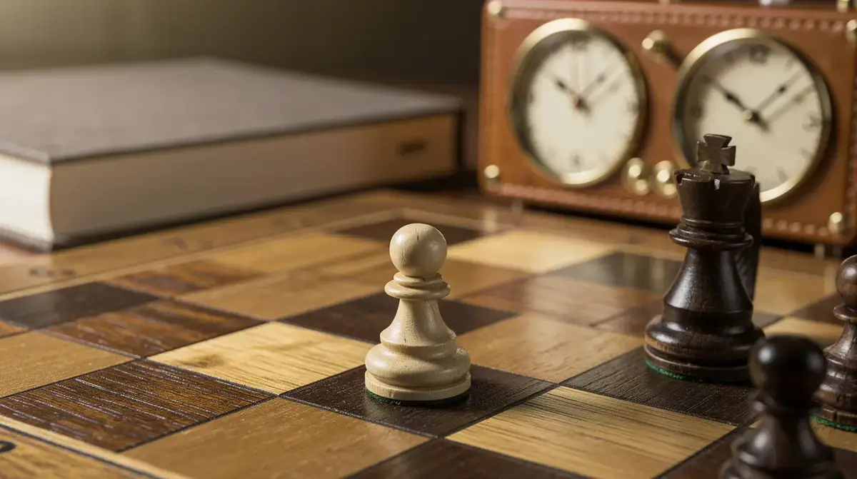 Warm chess still life illustrating the rule of the square pawn race