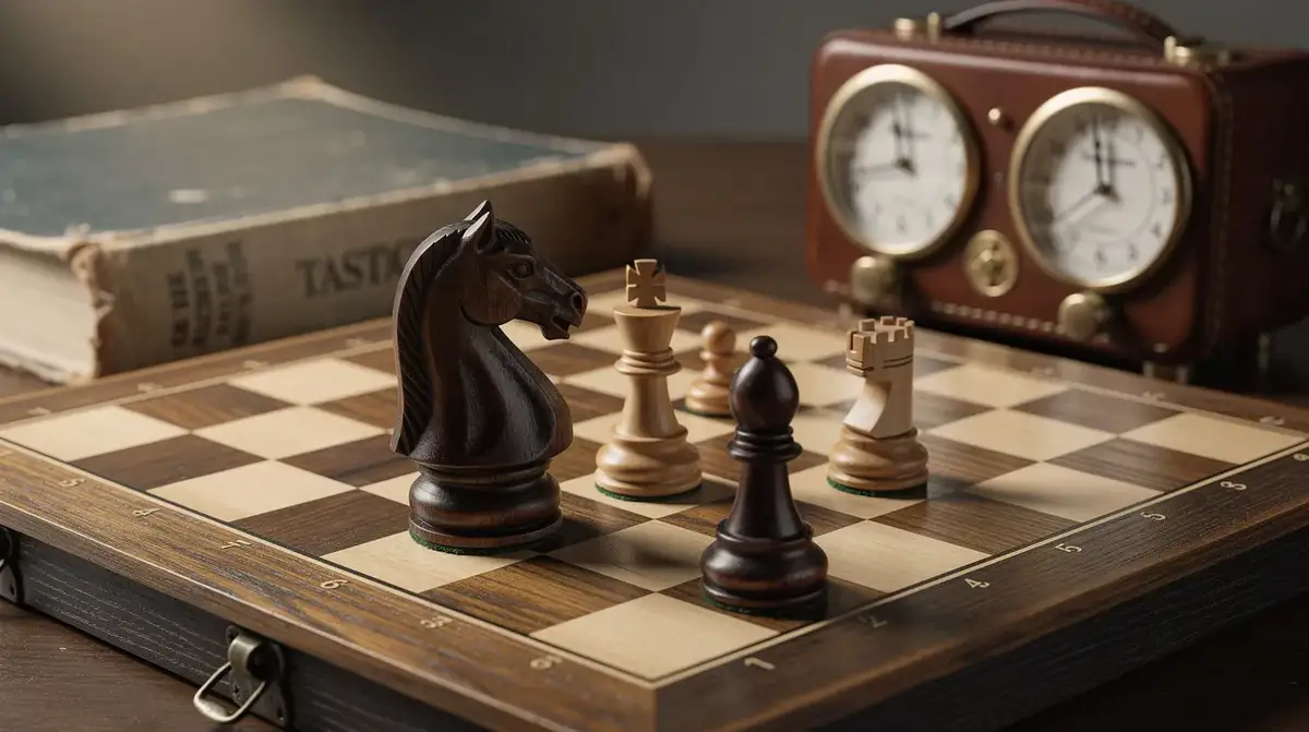 Warm chess still life representing the smothered mate pattern
