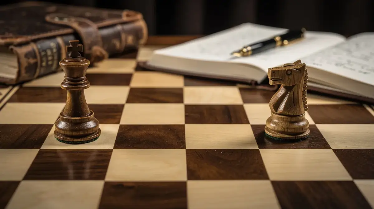 Warm chess still life with a bishop, rook pawn, and guarded corner square